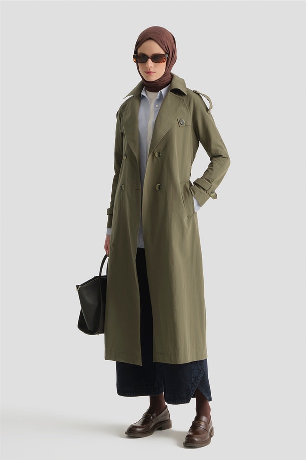 Basic Uzun Trençkot Haki
