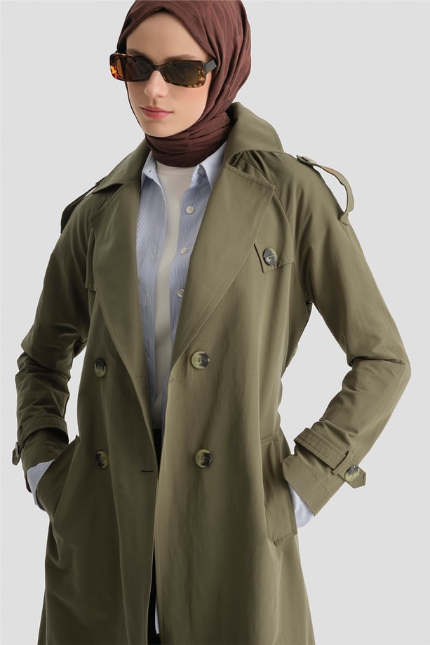 Basic Uzun Trençkot Haki