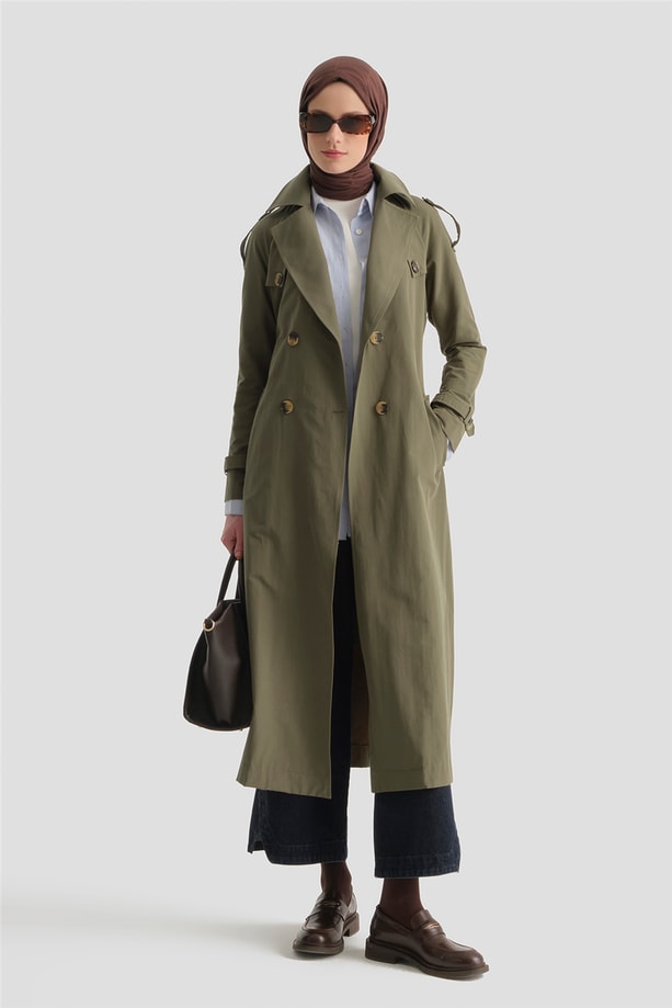 Basic Uzun Trençkot Haki