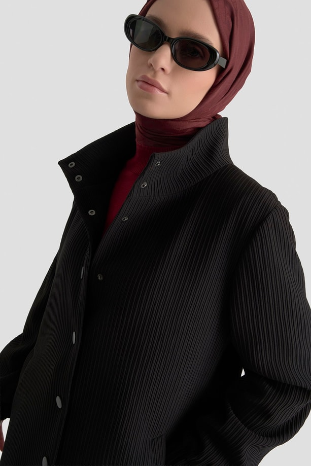 Basic Örme Pardesü Siyah 