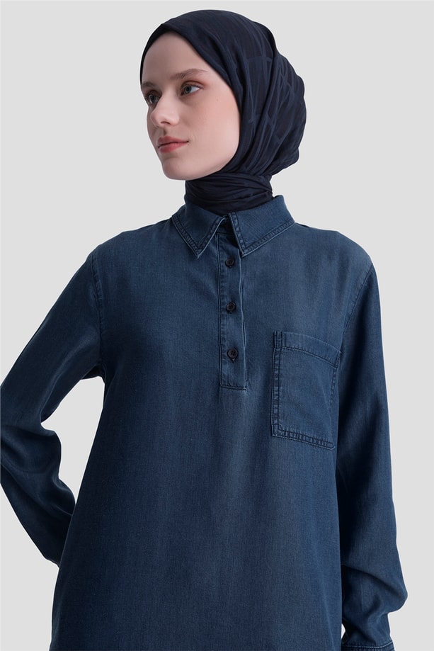 Tensel Tunik Elbise Lacivert