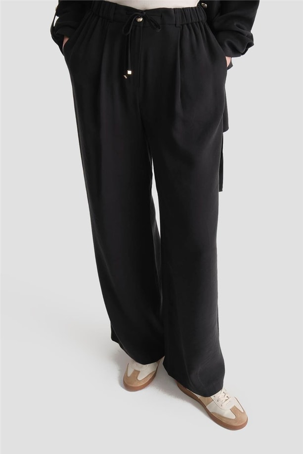 Beli Büzgülü Kupra Takım Siyah