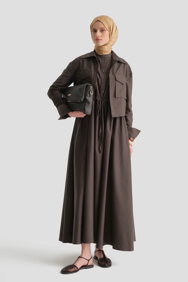 Ceketli Elbise Takım Kahve