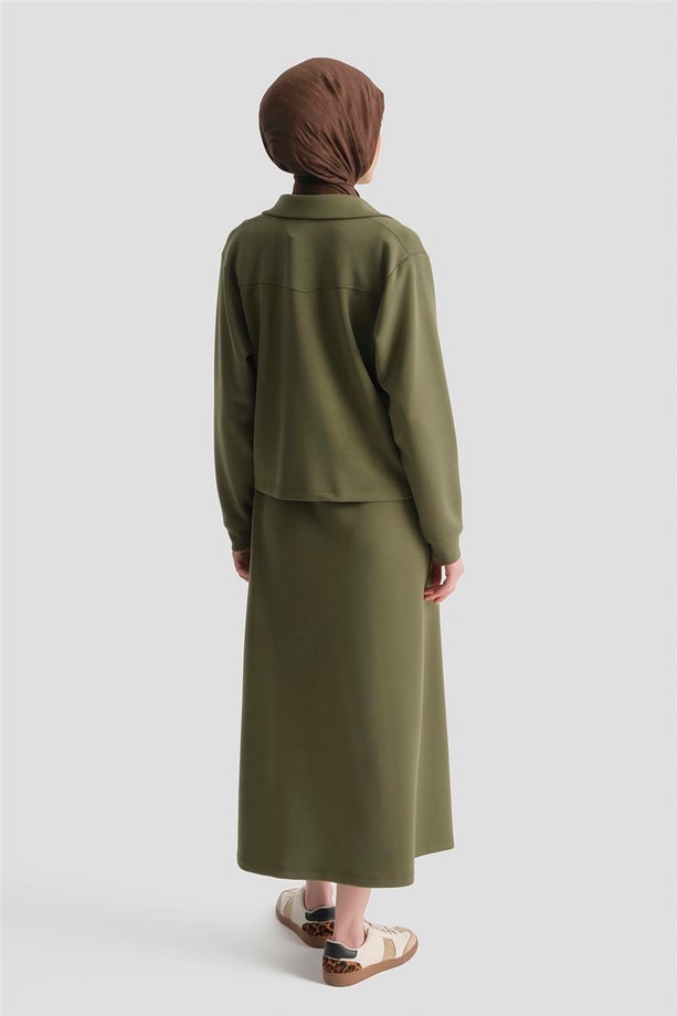 Ceketli Elbise Modal Takım Haki