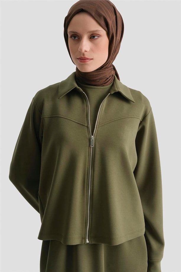 Ceketli Elbise Modal Takım Haki