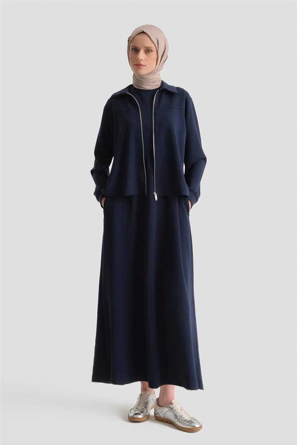 Ceketli Elbise Modal Takım Lacivert