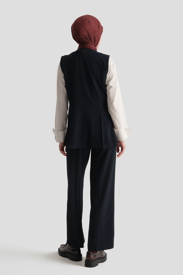 Fitted Yelekli Takım Lacivert