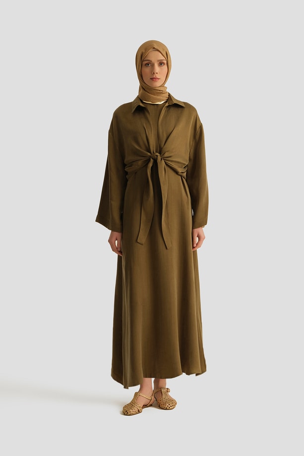 Lyocell Gömlek Elbise Takım Haki