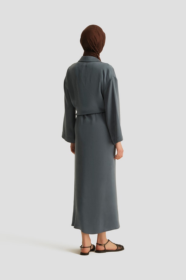 Lyocell Gömlek Elbise Takım İndigo