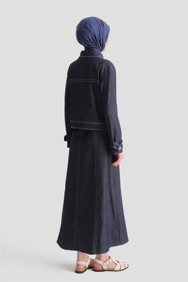 Denim Ceketli Elbise Takım İndigo