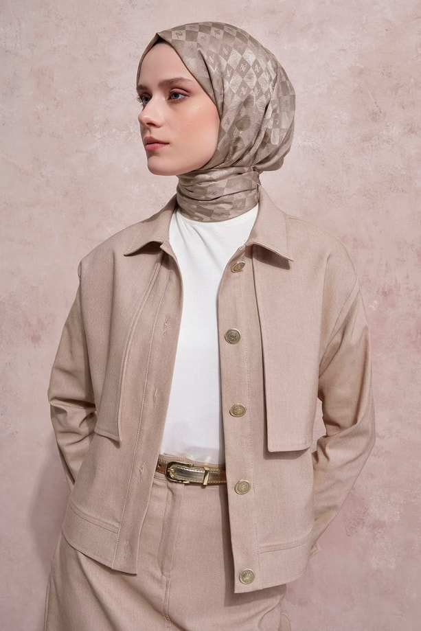 Ceketli Denim Takım Bej