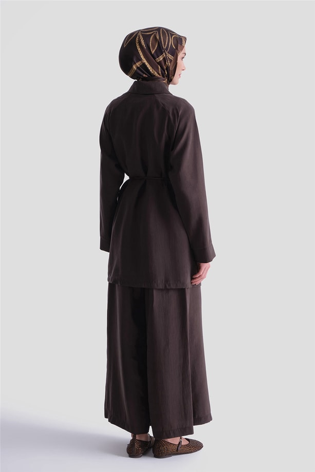 Nakış Detaylı Rayon Takım Kahverengi