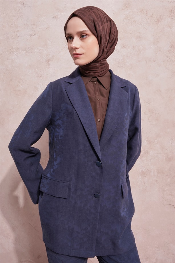 Jakarlı Blazer Takım Lacivert