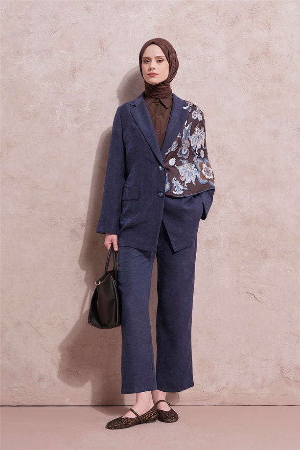 Jakarlı Blazer Takım Lacivert