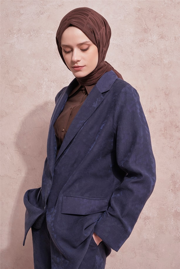 Jakarlı Blazer Takım Lacivert