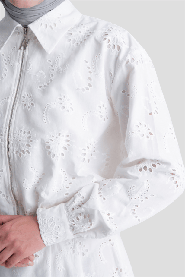 Dantelli Bomber Ceket Takım Ekru