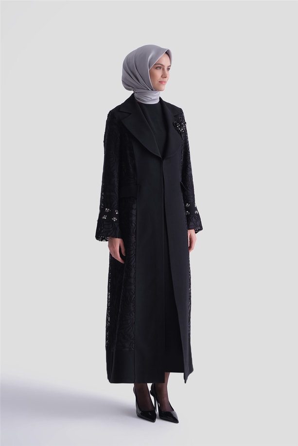 Dantel Detaylı Şık Takım Siyah