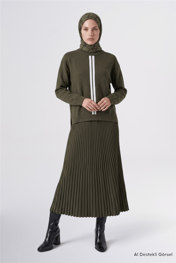 Pliseli Rayon Takım Haki