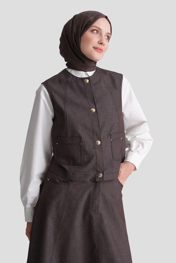 Denim Efektli Takım Kahve