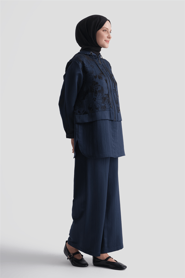 Dantel Detaylı Denim Takım Lacivert 