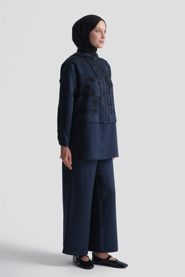 Dantel Detaylı Denim Takım Lacivert 