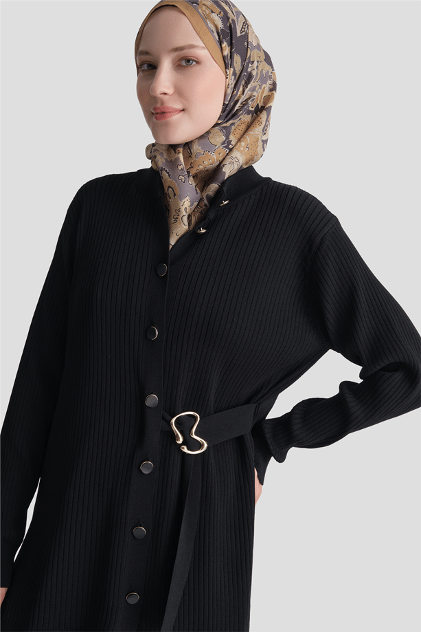 Fitilli Hırkalı Rayon Triko Takım Siyah 