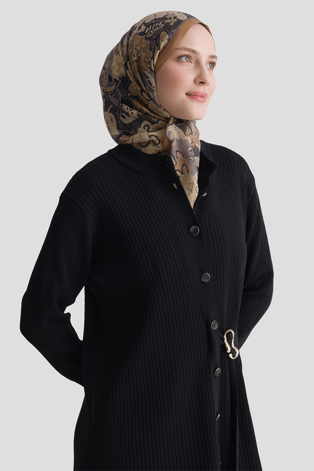 Fitilli Hırkalı Rayon Triko Takım Siyah 