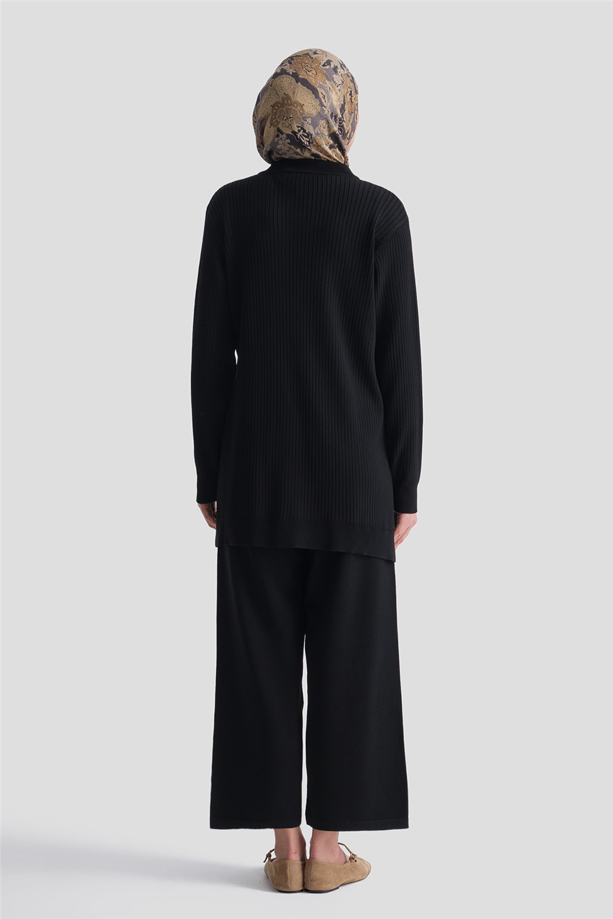 Fitilli Hırkalı Rayon Triko Takım Siyah 