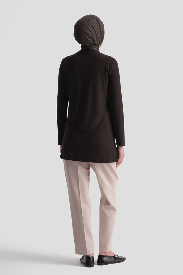 Şifon Detaylı Tunik Kahverengi 