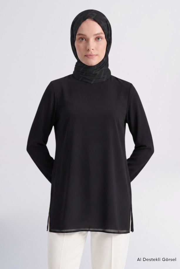 Şifon Detaylı Tunik Siyah 