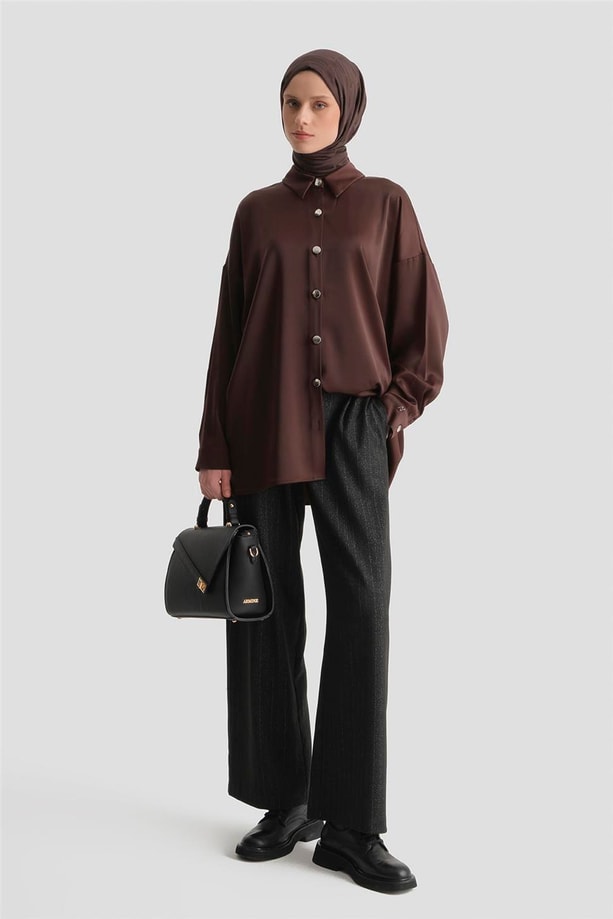 Saten Tunik Acı Kahve