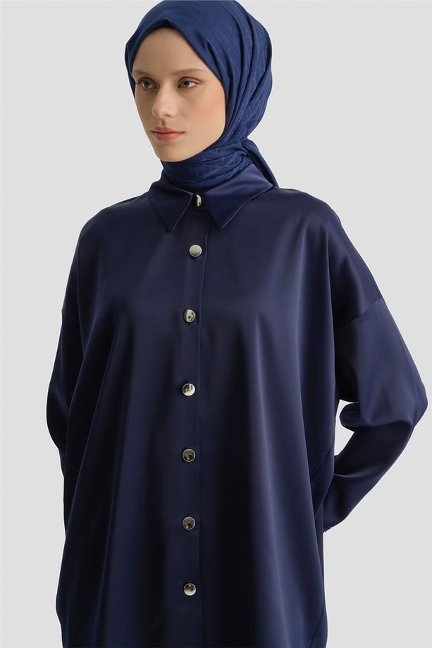 Saten Tunik Lacivert