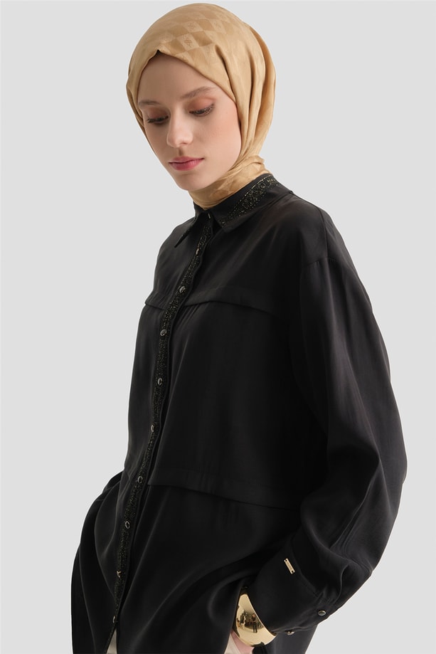 Sim Detaylı Tunik Siyah