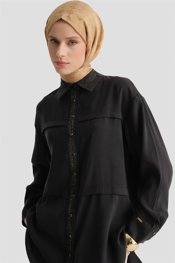 Sim Detaylı Tunik Siyah