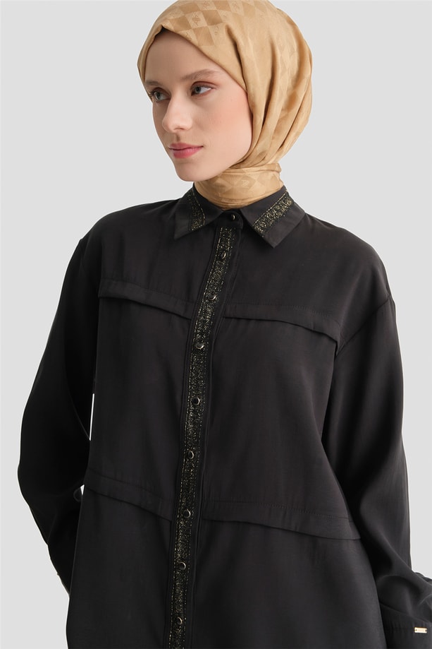 Sim Detaylı Tunik Siyah