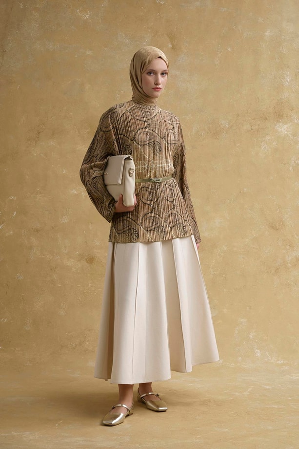 Şal Desenli Tunik Camel