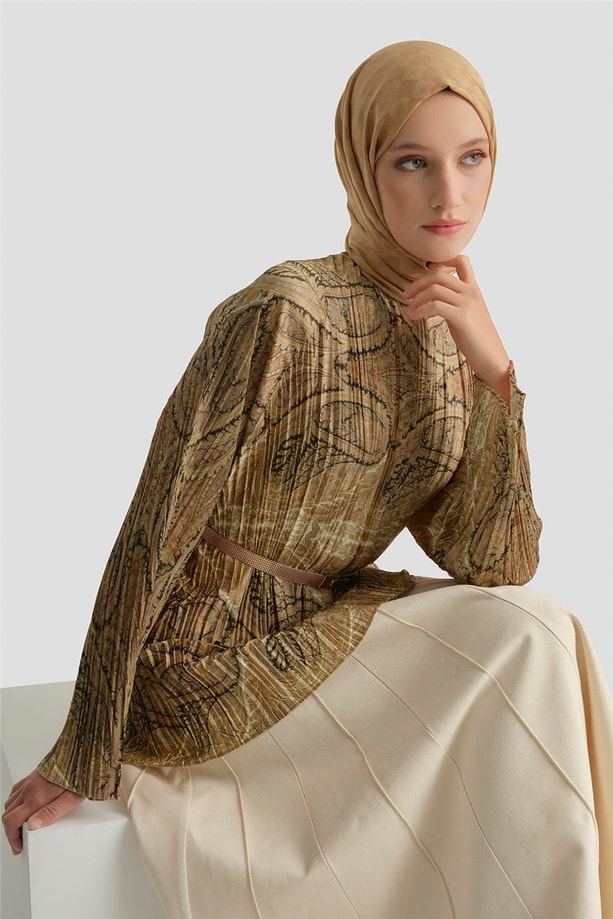 Şal Desenli Tunik Camel