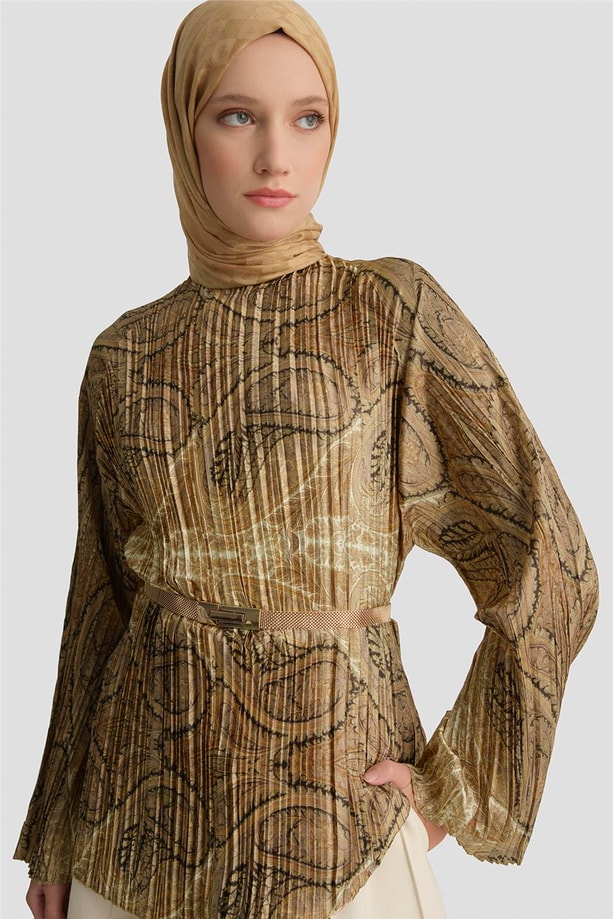 Şal Desenli Tunik Camel