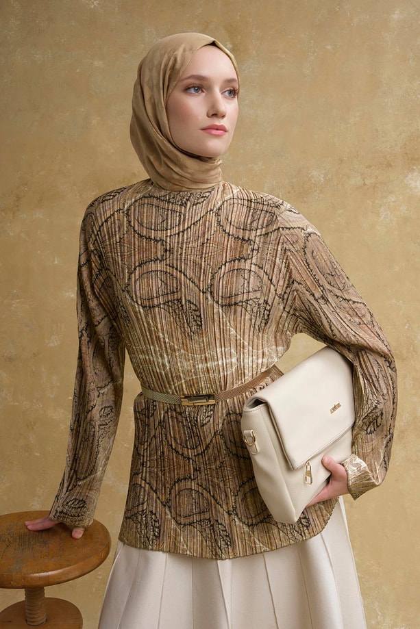 Şal Desenli Tunik Camel