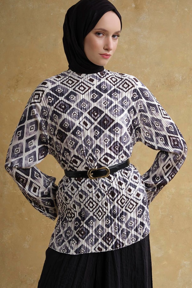 Retro Desen Tunik Beyaz