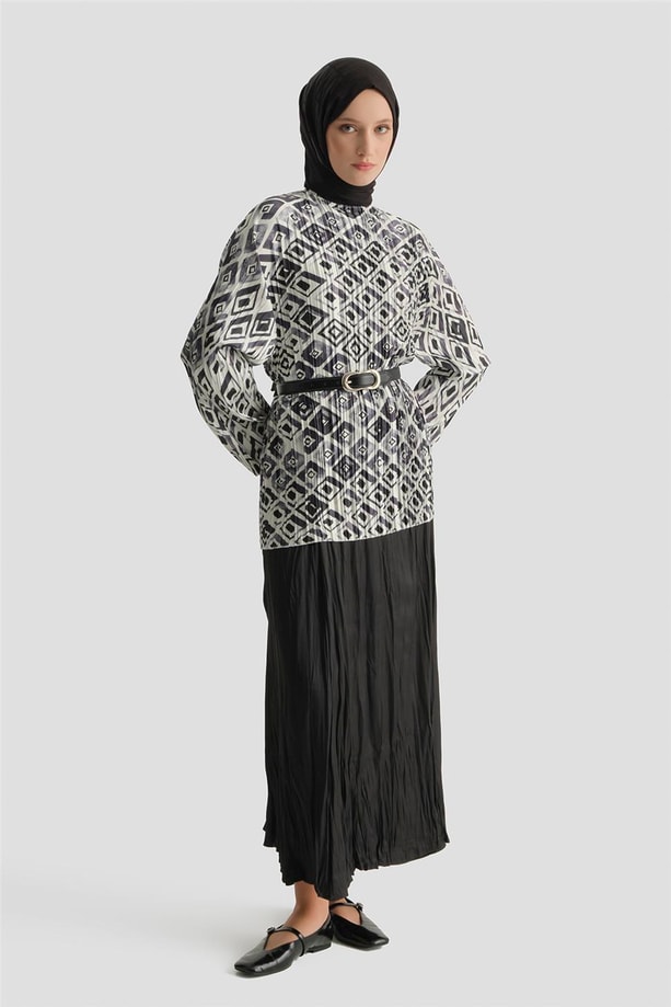 Retro Desen Tunik Beyaz