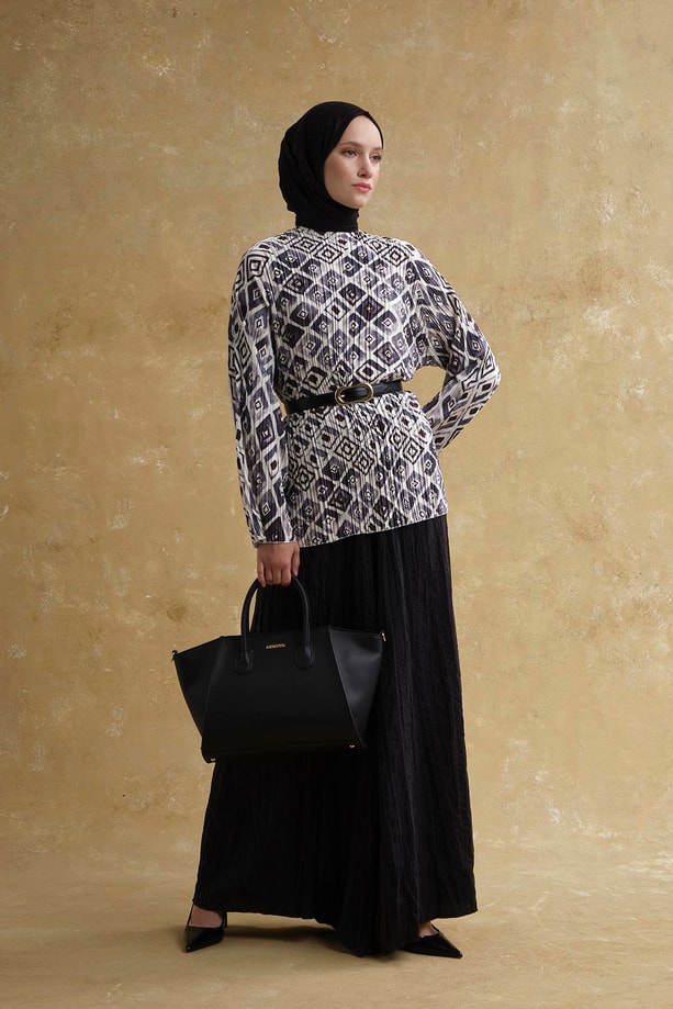 Retro Desen Tunik Beyaz