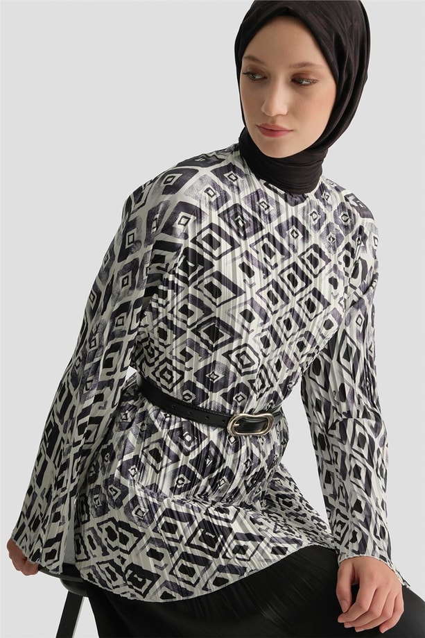 Retro Desen Tunik Beyaz