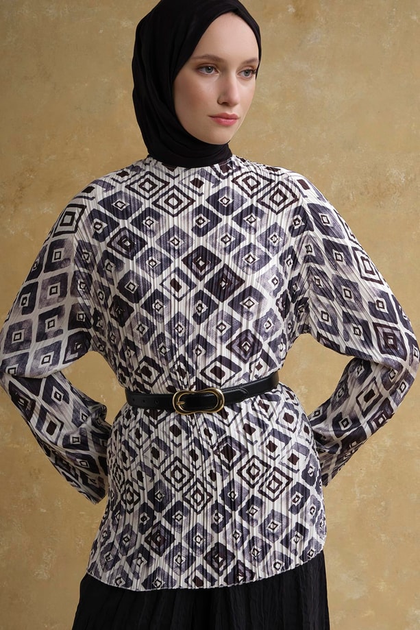 Retro Desen Tunik Beyaz