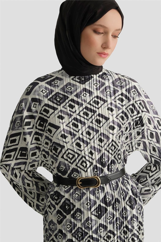 Retro Desen Tunik Beyaz