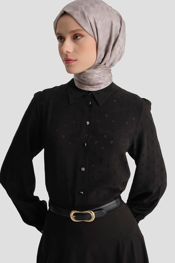 Viskon Jakarlı Tunik Siyah
