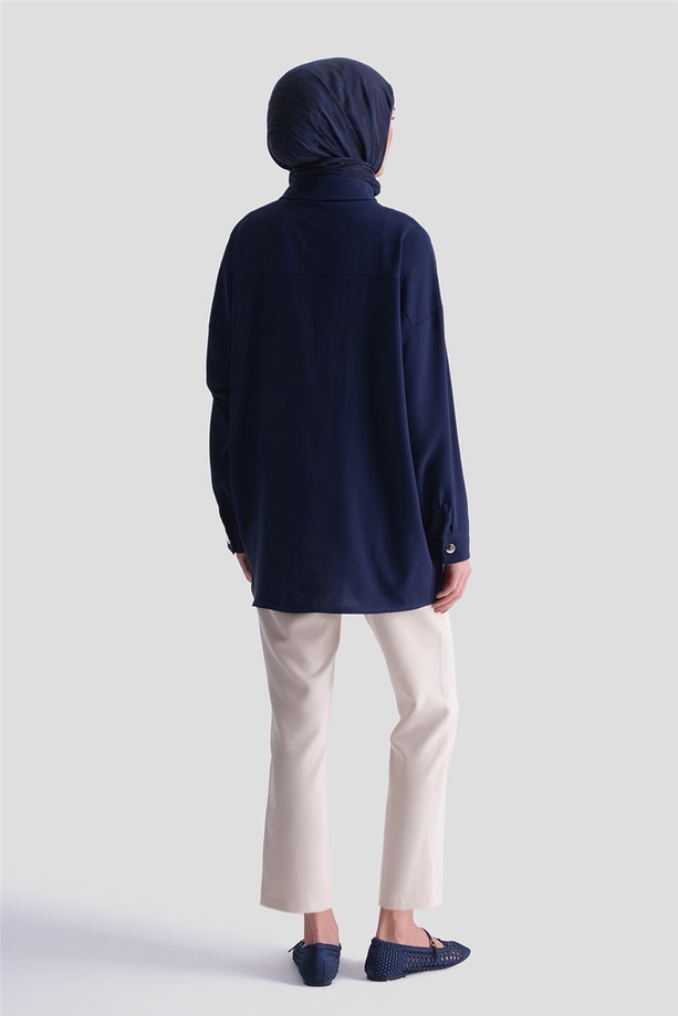 Metal Düğmeli Oversize Tunik Lacivert