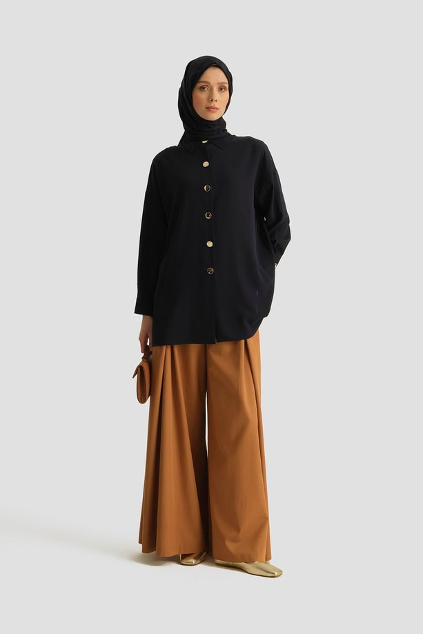 Metal Düğmeli Oversize Tunik Lacivert