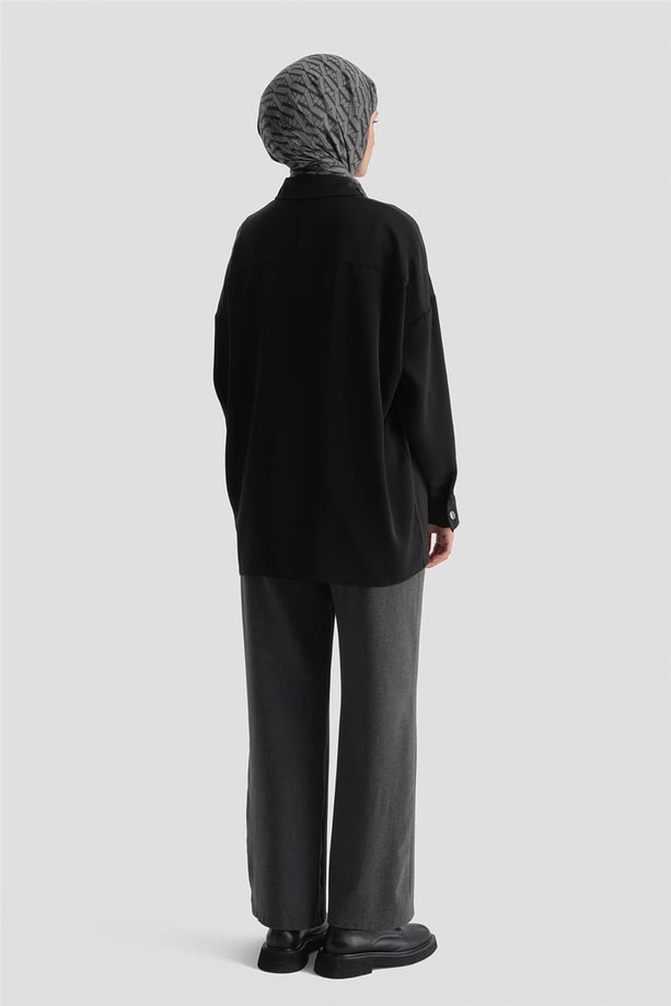 Metal Düğmeli Oversize Tunik Siyah