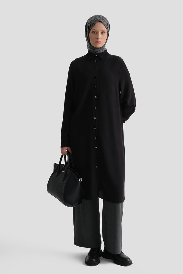 Logolu Uzun Tunik Siyah